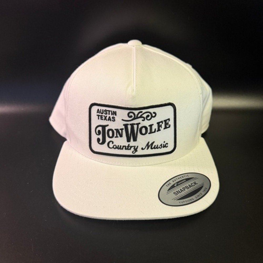 Jon Wolfe Country Music Austin Texas Yupoong White Cotton Snapback Hat Mens OSFM